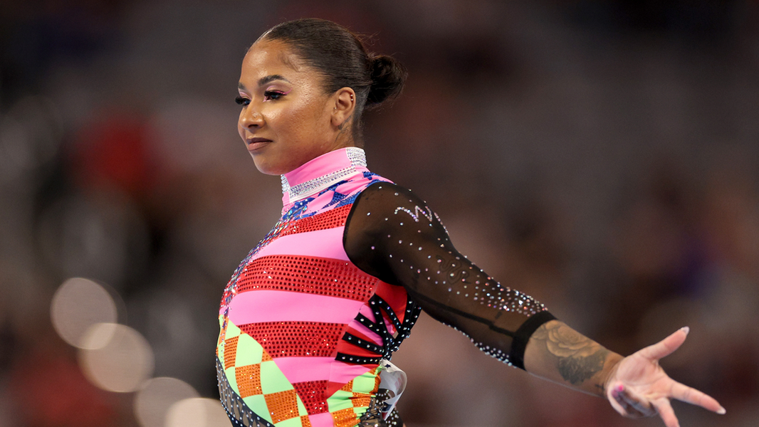 Jordan Chiles during a gymnastic floor routine.