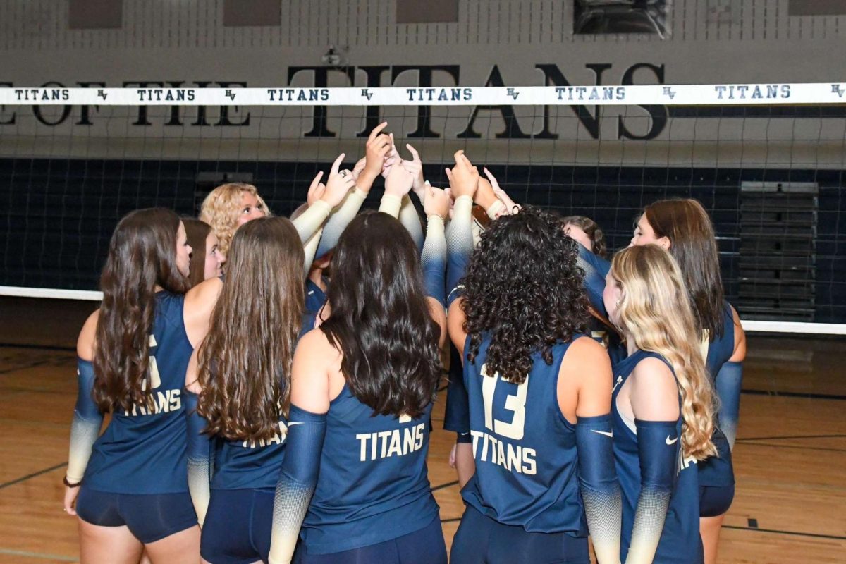 The lady titans are celebrating their win.