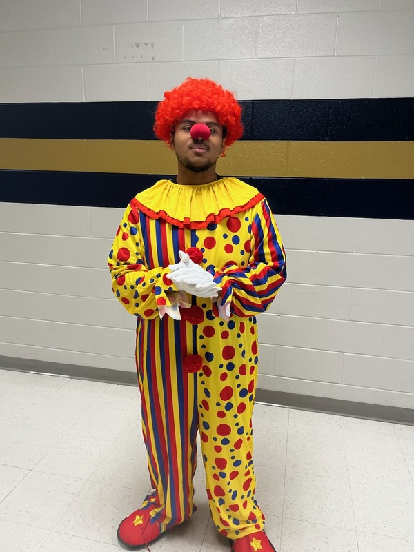 Peter Reilly (12) dressed in his clown Halloween costume on Halloween for Red Ribbon week.