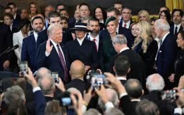 President Trump and his family while being sworn into office.